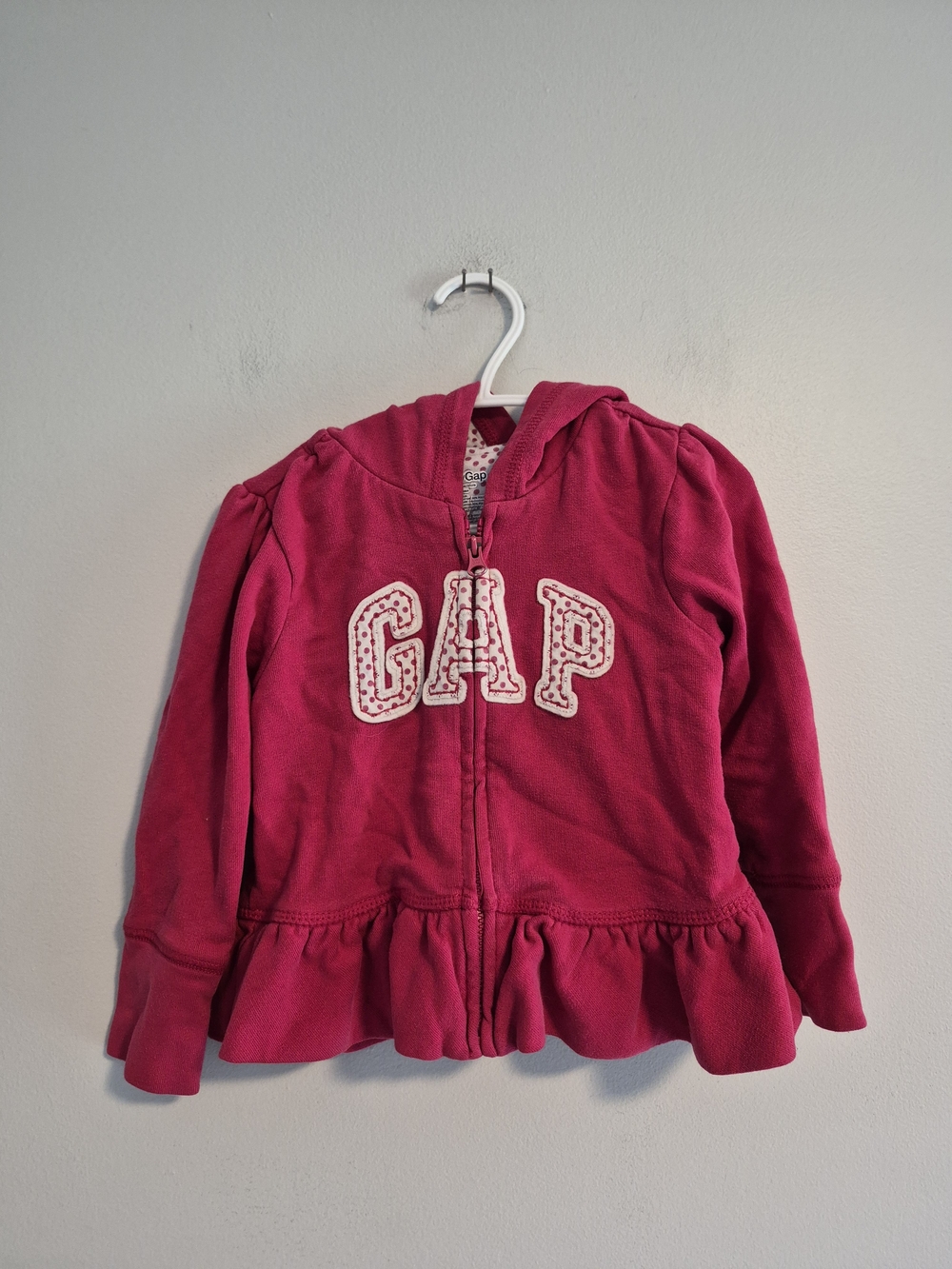 GAP 18/24m Pink Hooded Zip-Up Peplum Sweater